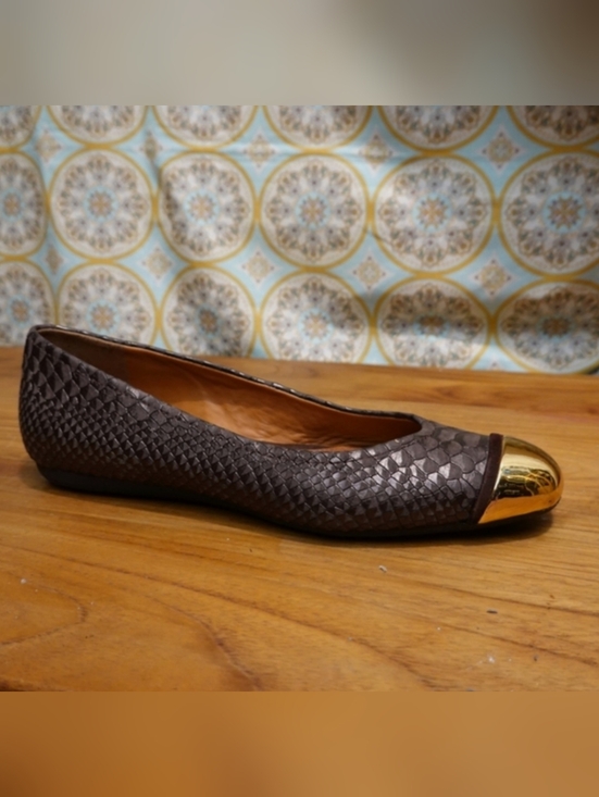 Geox Shoes - GEOX Bronze Snakeskin Textured Ballet Flat with Gold Metallic Toe Caps, size 38